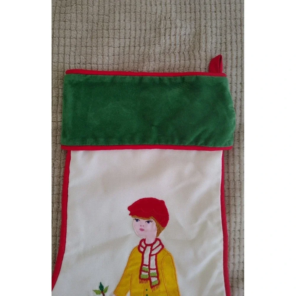 House Of‎ Hatten Vintage Christmas Stocking Boy With Holly